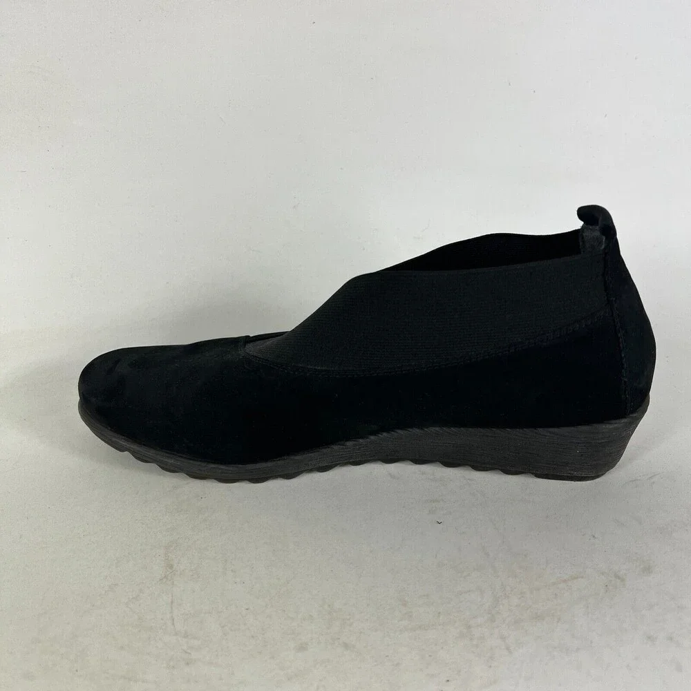 The Flexx Wedge Comfort Shoes Womens 8.5 Black Leather Slip-On Cross Band Preppy